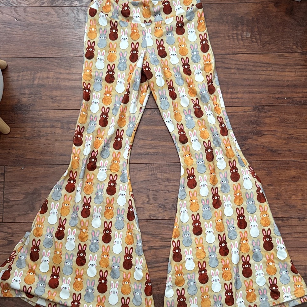 Girls Colorful Bunny Print Flare Pants bell bottoms